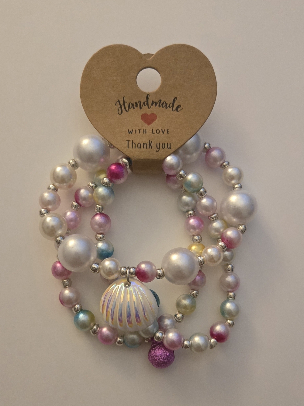 Handmade Pearl Stretch Bracelet Set with Multicolor Pastel Beads